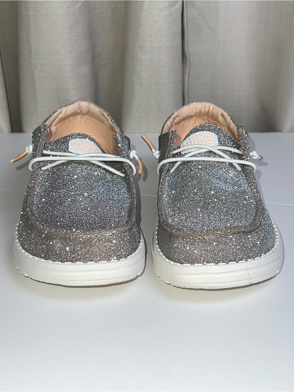 NWOB HEY DUDE Wendy Metallic Silver Sparkle Slip-On Shoes - Picture 7 of 12